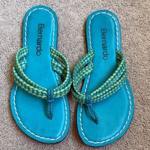 Bernardo Miami Style Womens Turquoise and Lime Flip Flops